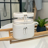cream soft leather cosmetic case set small large