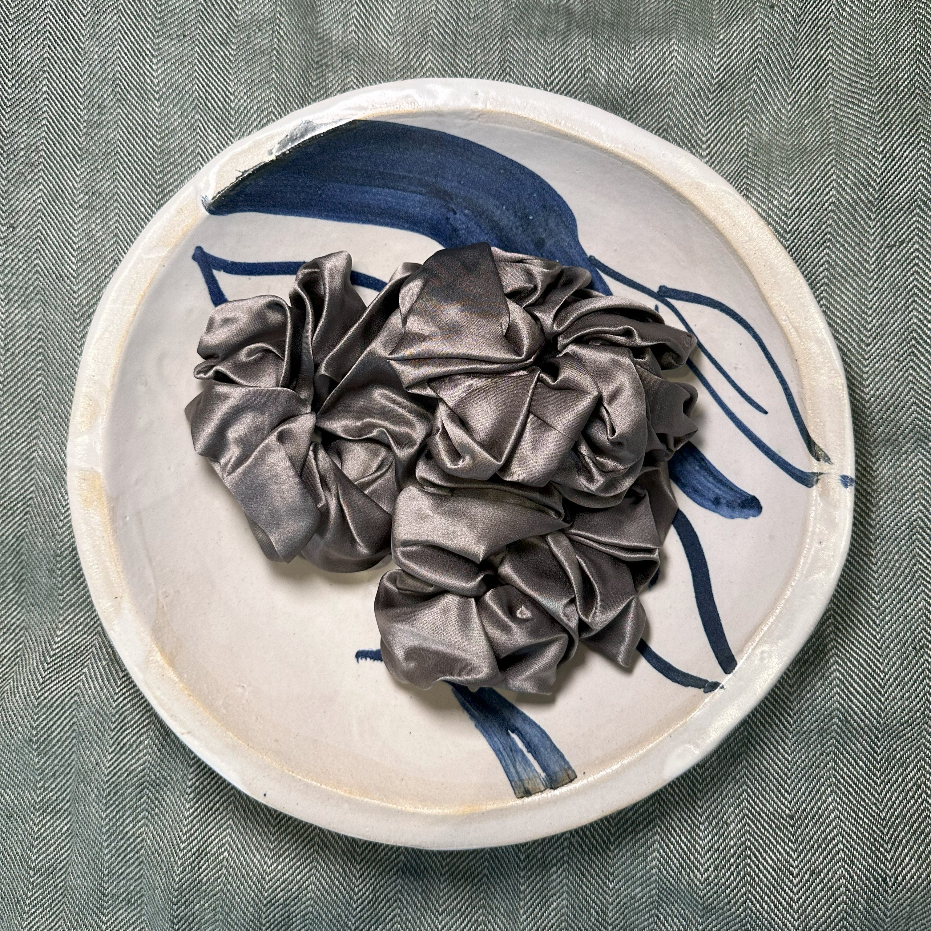luxury silk grey large scrunchie