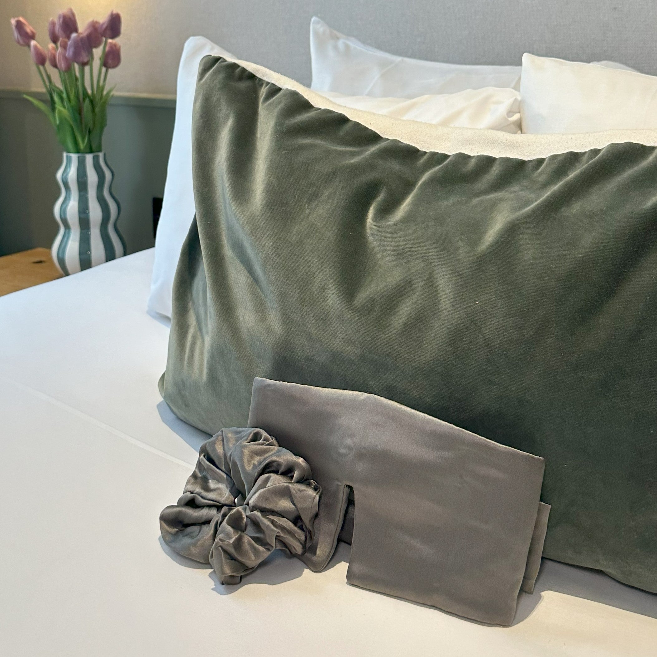 luxury silk grey eye mask scrunchie